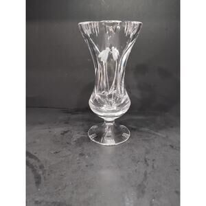 Floral Pattern Vintage Cut Crystal Footed Vase, Etched Decor, Low Stem Vase